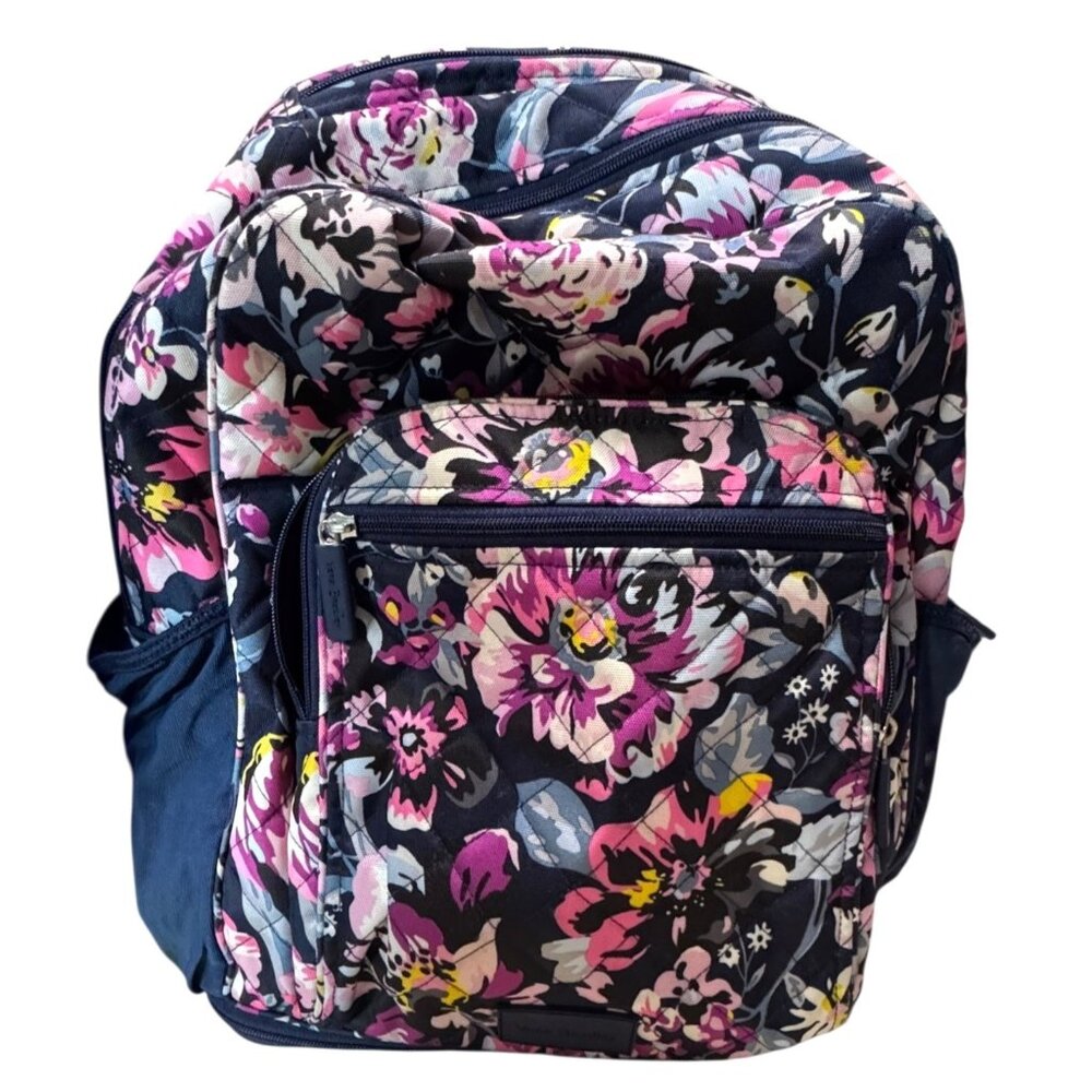 Vera Bradley Floral XL Backpack Navy &‎ Pink With Multiple Compartments